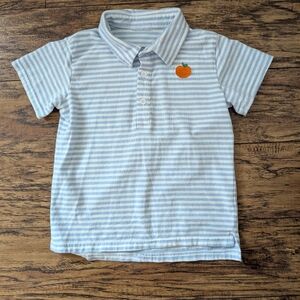 💥3/$24 Blue‎ and White Striped Polo With Embroidered Pumpkin